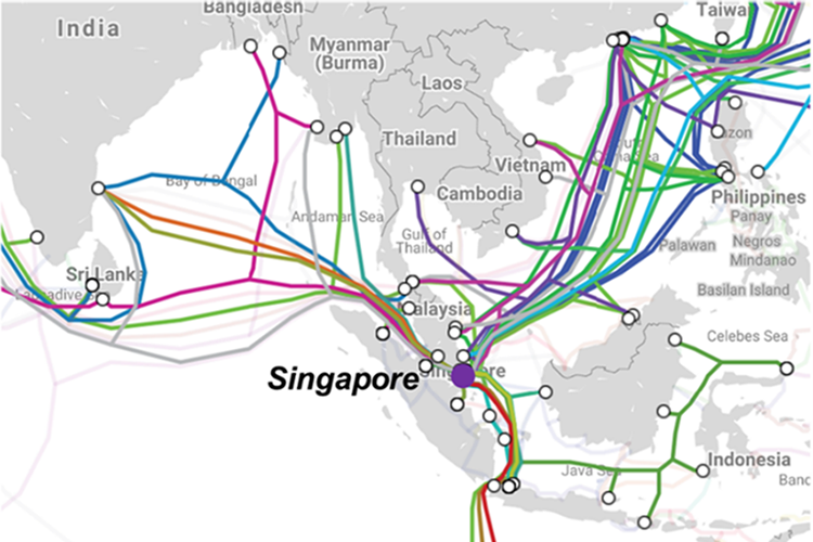 Map on major global submarine cable systems and landing stations (TeleGeography)