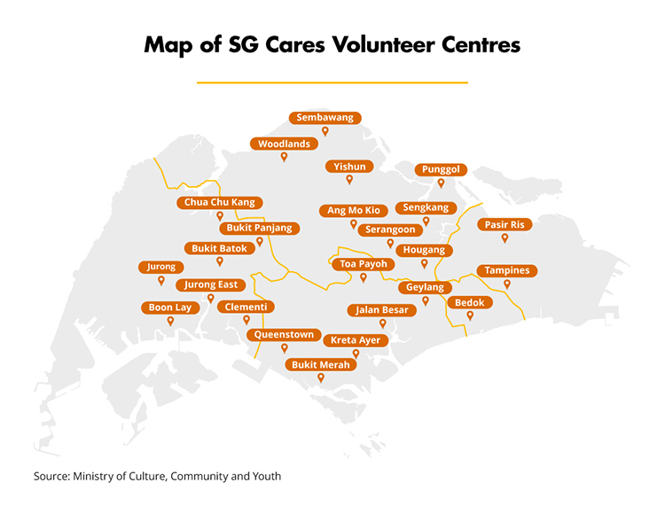 Map of SG Cares Volunteer Centres (MCCY)